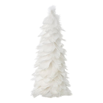12" Feather Tree W/Glitter Tips,White