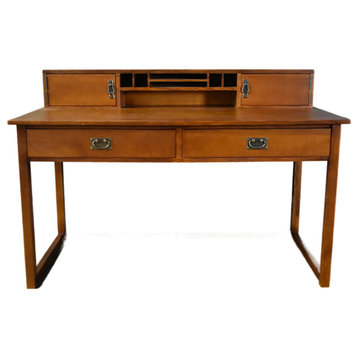 Mission Style Oak Library Table with Hutch