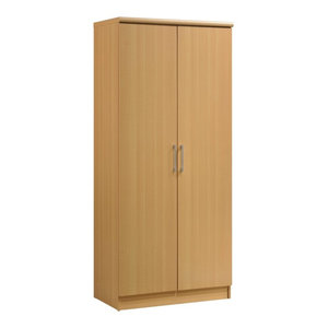 Hodedah 2-Door Mahogany Armoire Cabinet With Adjustable Shelves Clothing Bar NEW