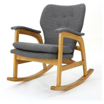 GDF Studio Bethany Mid Century Fabric Rocking Chair, Gray