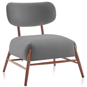 Mid Century Modern Velvet Accent Chair, Vintage Style, Armless, Gray