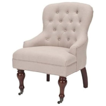 Classic Accent Chair, Comfortable Seat With Diamond Button Tufted Back, Taupe