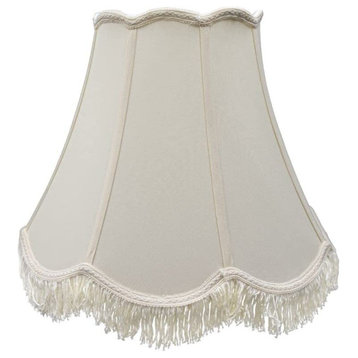 Silk Scalloped Bell 12 Inch Washer Lamp Shade with Fringe, Eggshell