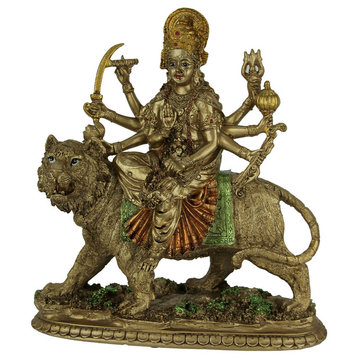 Durga Supreme Hindu Goddess Riding On Tiger Statue