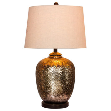 27.5" Hammertone Brown Mercury Glass & Oil Rubbed Bronze Metal Pot Table Lamp