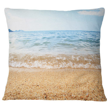 Blue Seashore with Pebble Stones Modern Seascape Throw Pillow, 16"x16"