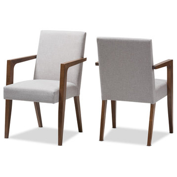Andrea Mid-Century Modern Grayish Beige Upholstered Wooden Armchair, Set of 2