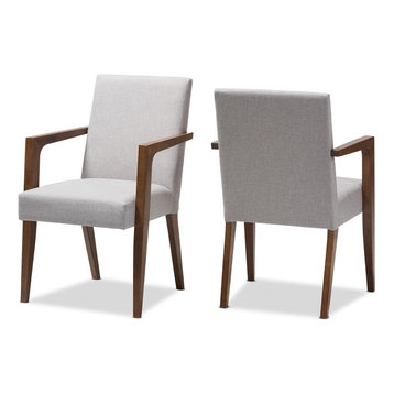 Andrea Mid-Century Modern Grayish Beige Upholstered Wooden Armchair, Set of 2