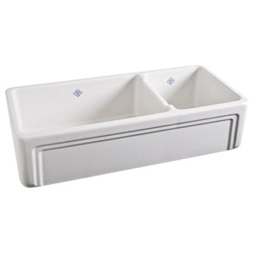 Rohl RC4018WH Shaws Original Double Basin Fireclay Kitchen Sink, White, 18-1/2"