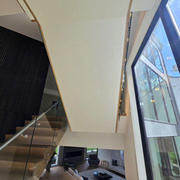 Project #129 | Modern White Oak Staircase with Slanted Risers