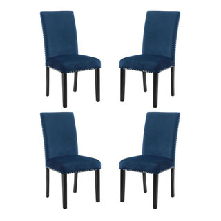 Celeste Blue Wood Upholstered Dining Chair Set of 4 Contemporary Vases by Bison Commerce Houzz