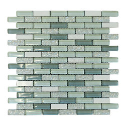 Aqua Green and White Crystal Glass Mosaic Tile Brick Pattern (Glossy&Matte) - Home Decor