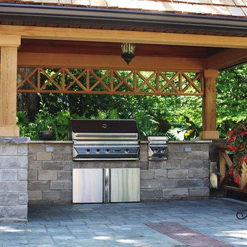Covered BBQ Area with Natural Stone Counters