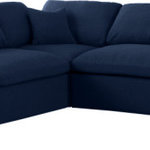 Meridian Furniture - Serene Linen Textured Fabric Deluxe Comfort 5-Piece L-Shaped Sectional, Navy - There's lots to love about the Serene linen textured deluxe cloud-like comfort modular collection, and this five-piece set is not an exception. The soft navy linen textured fabric is cozy and sleek to the touch while the overstuffed down/feather cushions provide gentle support so you can relax and unwind like a VIP. Customize your seating with this modular set by adding the pieces you like most. Latches under each piece make it easy to snap them into position for a look that's modern yet welcoming.