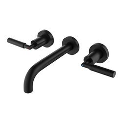 RBROHANT - Wall Mounted Two Handle Bathroom Faucet Contemporary Style, Matte Black - Bathroom Sink Faucets