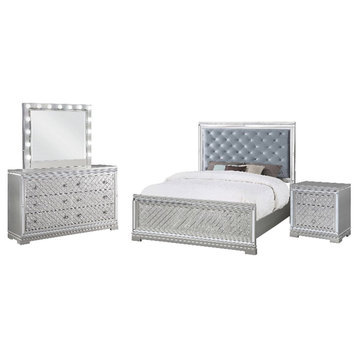 Coaster Eleanor 4-Piece Wood Queen Panel Bedroom Set in Silver