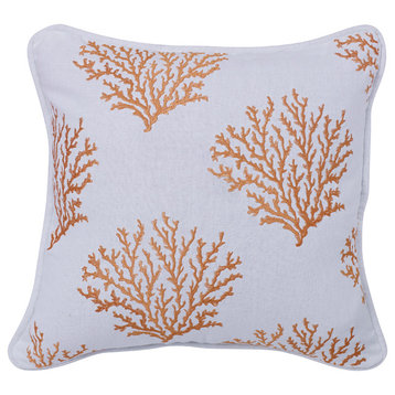 Saffron Colored Embroidered Coral Pillow