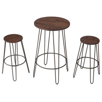 Modern Style Wood Round Bar Table Bistro Stool, 3 Piece Set