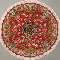 Round Persian Tabriz rug 3'4 diameter - Area Rugs