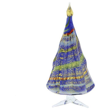 Glass Of Venice Murano Glass Christmas Tree Standing Sculpture - Blue and Gold.