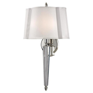 Oyster Bay, Two Light Wall Sconce, Polished Nickel Finish, White Faux Silk Shade