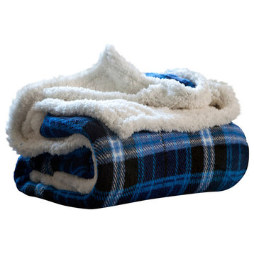 Fleece Sherpa Blanket Throw by Lavish Home, Blue Plaid