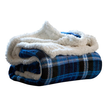 Fleece Sherpa Blanket Throw by Lavish Home, Blue Plaid