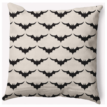 18" x 18" Bat Colony Indoor/Outdoor Polyester Throw Pillow, Cream