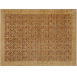 Bareens Designer Rugs - Oriental Ziegler Jacquali Red Tan Hand-Knotted Wool Rug - 6'2'' x 9'2'' - Enhance the ambiance of your home with this magnificent Persian-influenced Turkish hand-knotted rug made by skilled artisans capable of creating the most exceptional vegetable dyes and hand-spun wool. This exquisite handmade rug is a one-of-a-kind Peshawar Kafkaz, otherwise identified as Chobi, Chobi Peshawar, Oushak, or Ziegler rug. These handmade rugs are crafted in Pakistan utilizing superior-quality wool imported from Australia, New Zealand, and Korea in two types of weaves: the Persian weave and the Mori weave. This rug is meticulously crafted by hand using the finest natural vegetable dyes extracted from local plants. The artisans use a blend of hand-spun local and fine merino wool, resulting in a rug with a compelling texture, higher lanolin content, and longer staple. The artisans occasionally incorporate natural or artificial silk into the pile to enhance specific motifs. The finished product is an awe-inspiring execution of flawless design and an understated palette that exudes elegance.