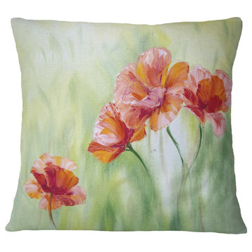 Poppies in Light Green Floral Throw Pillow, 16"x16"