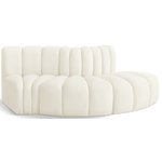 Meridian Furniture - Arc Velvet Upholstered 3-Pc. S-Shaped Modular Sectional, Cream - Give your living room or den the perfect blend of style and versatility with this Arc velvet fabric curved modular Sectional. Part of the Arc modular furniture collection, this Sectional comes upholstered in rich cream velvet fabric and features deep channel tufting that adds a touch of luxury while enhancing comfort and support. A seamless combination of form and function, this chair can be used with other Arc pieces to create a myriad of configurations in your well-curated room.