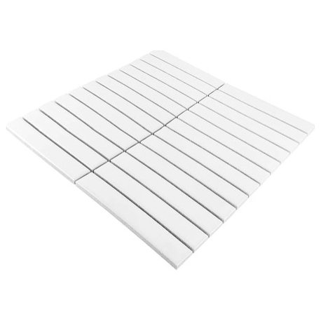 Gio White Glossy 1" X 6" Stacked Linear Porcelain Mosaic Tile, 1 Full Sheet