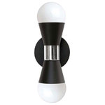 Dainolite - Fortuna Modern Contemporary Wall Sconce, Matte Black With Polished Chrome - 3.4" Matte Black Fortuna Wall Sconce with Polished Chrome. This 2 light LED compatible is recommended for the wall in a Foyer or Hall. It requires 2 incandescent G25 bulbs, is covered by a 1 Year Warranty and is suitable for either a residental or commercial space.