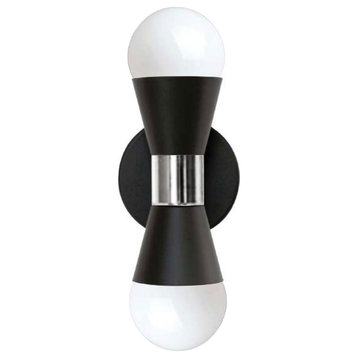 Fortuna Modern Contemporary Wall Sconce, Matte Black With Polished Chrome