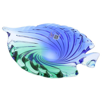 GlassOfVenice Murano Glass Sommerso Leaf Bowl - Green Blue