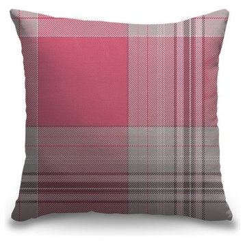 "Pink Tartan Plaid Tweed" Pillow 18"x18"