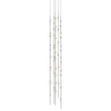 Constellation Andromeda Short Round LED Pendant, Satin Nickel - Clear Faceted Acrylic Lens, Tall, Color Temperature - 2700k