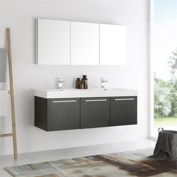 Fresca Vista 60" Black Wall Hung Double Sink Modern Bathroom Cabinet
