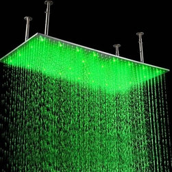 Fontana Modern 20"x40" LED Stainless Steel Rectangle Shower Head Brushed Nickel - Showerheads And Body Sprays