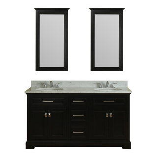 61 in Double Bathroom Vanity in Espresso with Carrera Marble Top and No ...