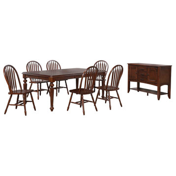 8-Piece 76" Extendable Butterfly Dining Table Set, Chestnut Brown Wood