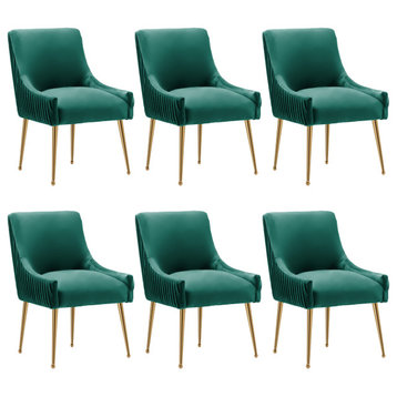 SEYNAR Glam Velvet Dining Chairs Set of 6 ,Upholstered Living Room Accent Chair, Deep Green
