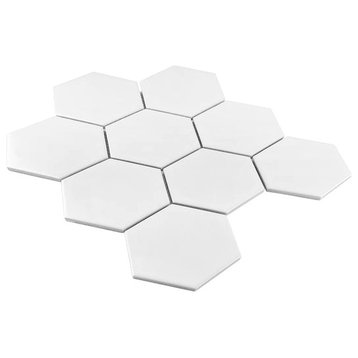 Gio White Matte 4" Hexagon Porcelain Mosaic Tile, 55 Sheets