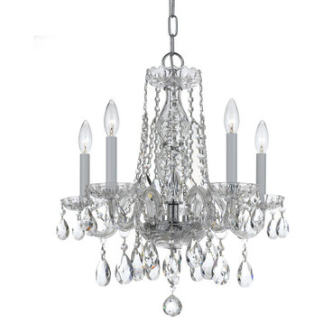 Traditional Crystal 5 Light Mini Chandelier, Polished Chrome, Clear Hand, 18"