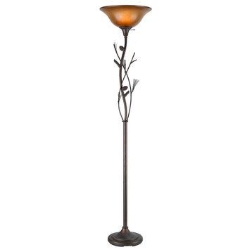 150W 3 Way Pinecone Torch with Glass Shade, Rust Finish, Amber Shade