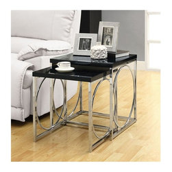 Monarch Specialties Nesting Table Set, Glossy Black/Chrome Metal, Set of 2 - Side Tables And End Tables