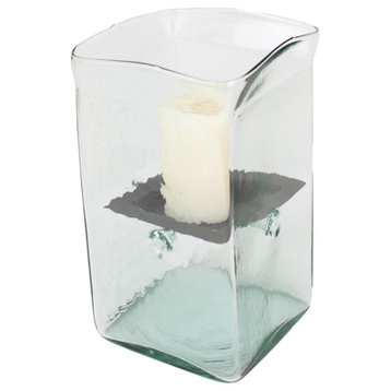Modern Square 15" Glass Slab Candle Holder Hurricane Pillar Votive