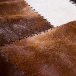 Luxury Cowhide Patchwork Area Rug Oval Brown White Handmade Hair-on 7'2"x5'2" - Area Rugs