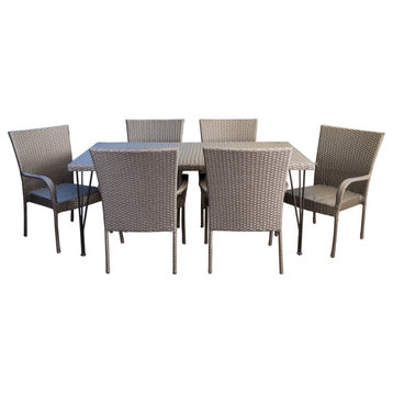 GDF Studio 7-Piece Nash Outdoor Gray Wicker Dining Set With Chairs