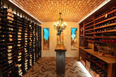 Design ideas for a mid-sized modern wine cellar in Gold Coast - Tweed with display racks.